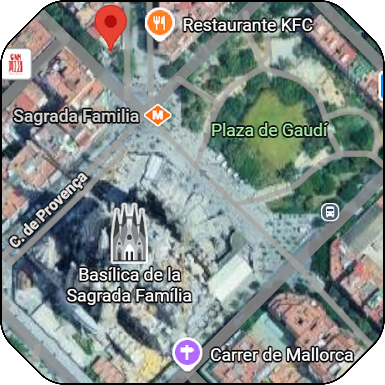 Map with the Roots & Roads meeting point by Sagrada Família